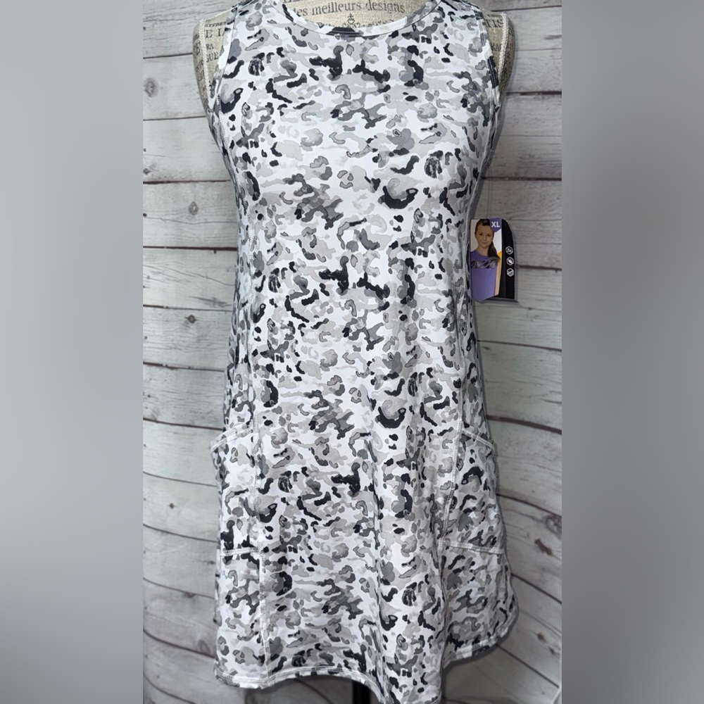 Avia Gray and White Camouflage Activewear Dress